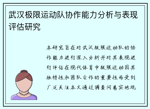 武汉极限运动队协作能力分析与表现评估研究
